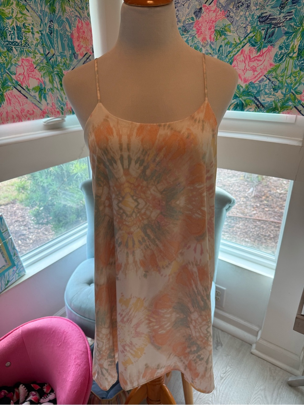 Final Touch Soft Peach-Cream Tie-Dye Pattern Slip Dress